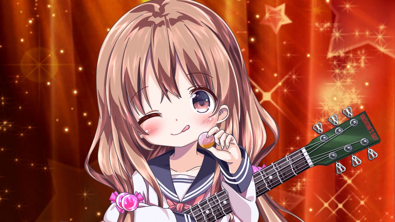 Wallpaper girl, guitar, candy, smile, anime, art