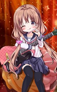 Preview wallpaper girl, guitar, candy, smile, anime, art