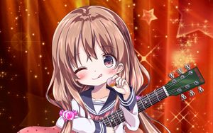 Preview wallpaper girl, guitar, candy, smile, anime, art