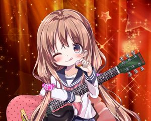 Preview wallpaper girl, guitar, candy, smile, anime, art