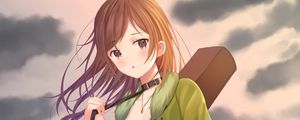 Preview wallpaper girl, guitar, case, clouds, anime