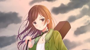 Preview wallpaper girl, guitar, case, clouds, anime