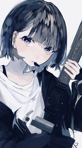 Preview wallpaper girl, guitar, guitar pick, music, anime, art