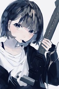 Preview wallpaper girl, guitar, guitar pick, music, anime, art