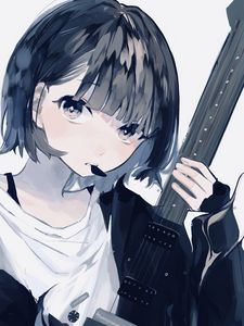 Preview wallpaper girl, guitar, guitar pick, music, anime, art