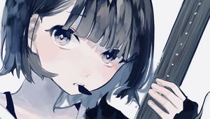 Preview wallpaper girl, guitar, guitar pick, music, anime, art