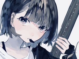 Preview wallpaper girl, guitar, guitar pick, music, anime, art