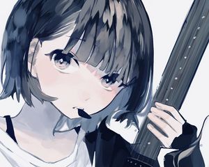 Preview wallpaper girl, guitar, guitar pick, music, anime, art