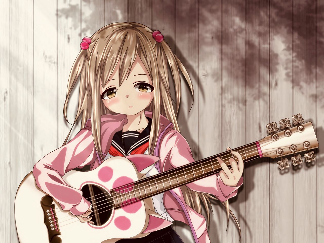 Download wallpaper 1280x960 girl, guitar, guitarist, music, anime standard  4:3 hd background