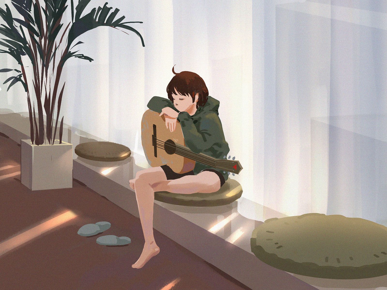 1600x1200 Wallpaper girl, guitar, guitarist, music, art