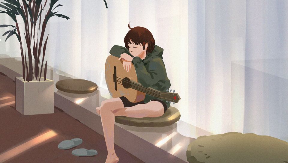 960x544 Wallpaper girl, guitar, guitarist, music, art