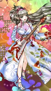 Preview wallpaper girl, guitar, kimono, anime, art