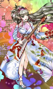 Preview wallpaper girl, guitar, kimono, anime, art