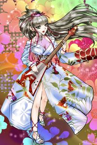 Preview wallpaper girl, guitar, kimono, anime, art