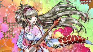 Preview wallpaper girl, guitar, kimono, anime, art