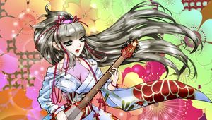 Preview wallpaper girl, guitar, kimono, anime, art