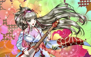 Preview wallpaper girl, guitar, kimono, anime, art