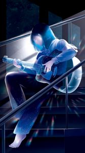 Preview wallpaper girl, guitar, music, anime, art, blue