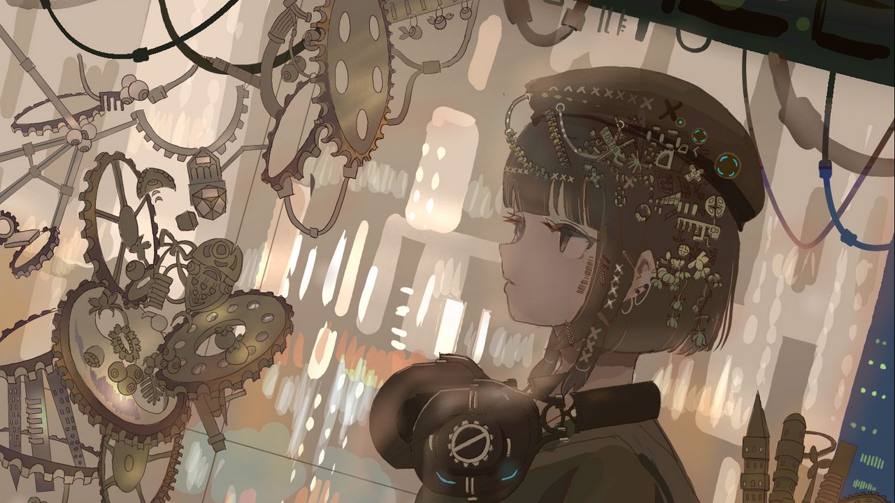 Wallpaper girl, gun, military, anime