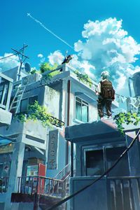 Preview wallpaper girl, guy, building, anime