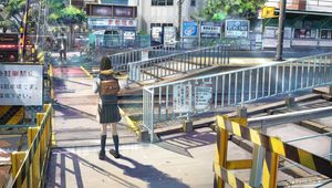 Preview wallpaper girl, guy, transition, distance, anime, art