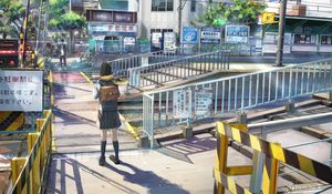 Preview wallpaper girl, guy, transition, distance, anime, art