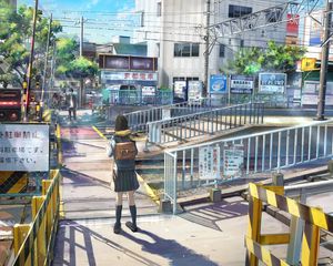 Preview wallpaper girl, guy, transition, distance, anime, art