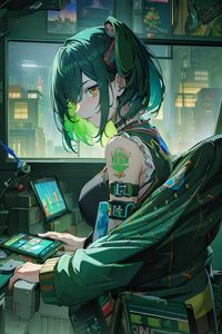 Preview wallpaper girl, hacker, window, green, anime