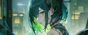 Preview wallpaper girl, hacker, window, green, anime