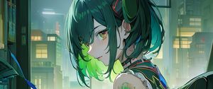 Preview wallpaper girl, hacker, window, green, anime