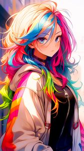 Preview wallpaper girl, hair, choker, anime, colorful