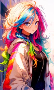 Preview wallpaper girl, hair, choker, anime, colorful