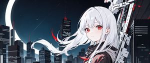 Preview wallpaper girl, hair, city, night, anime