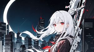 Preview wallpaper girl, hair, city, night, anime