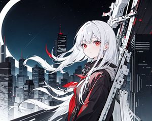 Preview wallpaper girl, hair, city, night, anime