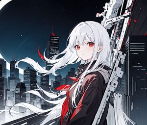 Preview wallpaper girl, hair, city, night, anime