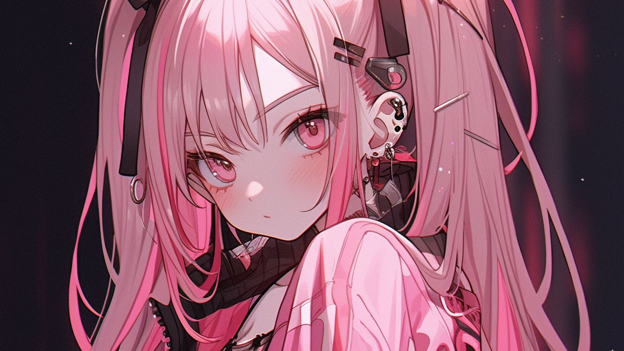 Wallpaper girl, hair clips, pink, anime