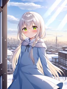 Preview wallpaper girl, hair, coat, winter, anime