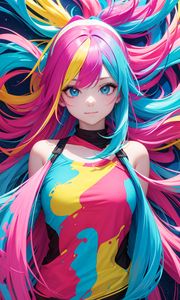 Preview wallpaper girl, hair, colorful, anime, art