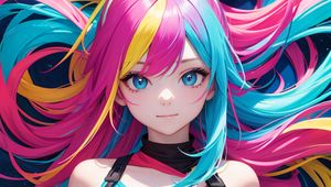 Preview wallpaper girl, hair, colorful, anime, art