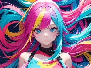Preview wallpaper girl, hair, colorful, anime, art