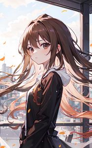 Preview wallpaper girl, hair, dress, brown, anime