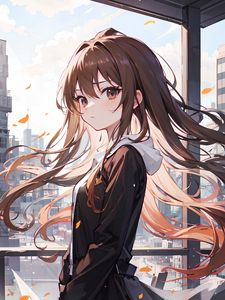 Preview wallpaper girl, hair, dress, brown, anime