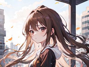 Preview wallpaper girl, hair, dress, brown, anime