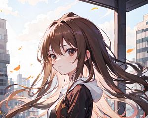 Preview wallpaper girl, hair, dress, brown, anime