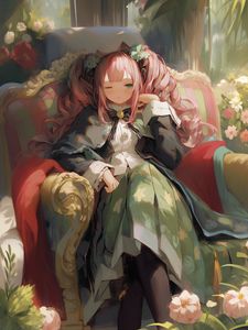 Preview wallpaper girl, hair, dress, chair, anime, art