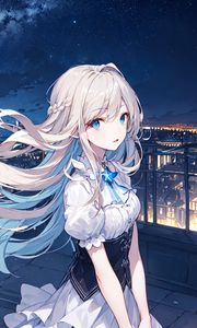 Preview wallpaper girl, hair, dress, city, night, height, anime