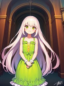 Preview wallpaper girl, hair, dress, anime, green