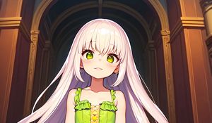 Preview wallpaper girl, hair, dress, anime, green