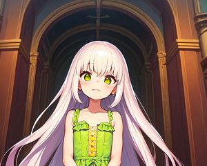 Preview wallpaper girl, hair, dress, anime, green